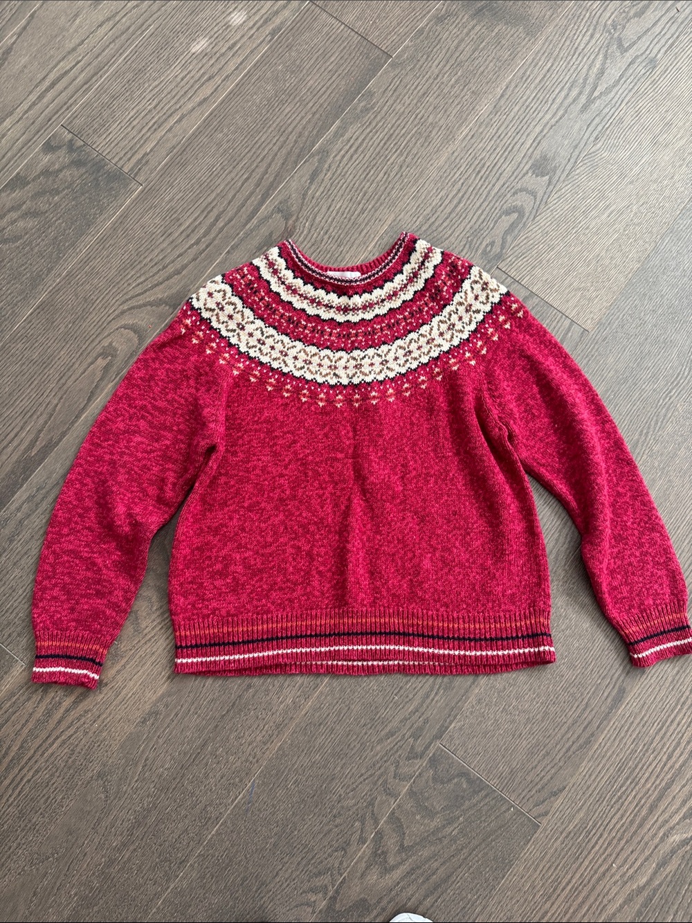 Casual Corner Red Fair Isle Yoke Sweater